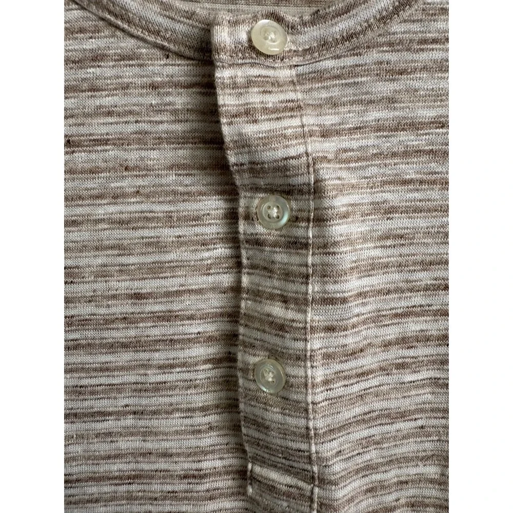 Banana Republic Mens Large Tall Linen Henley Shirt Tan Striped Short Sleeve L T